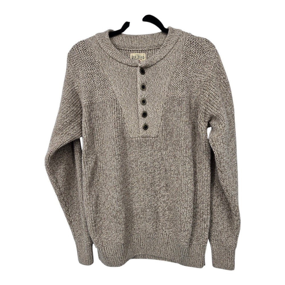 RedHead Ribbed Henley Sweater‎ Mens MED Brown Cotton Outdoor Hiking Retro 2015